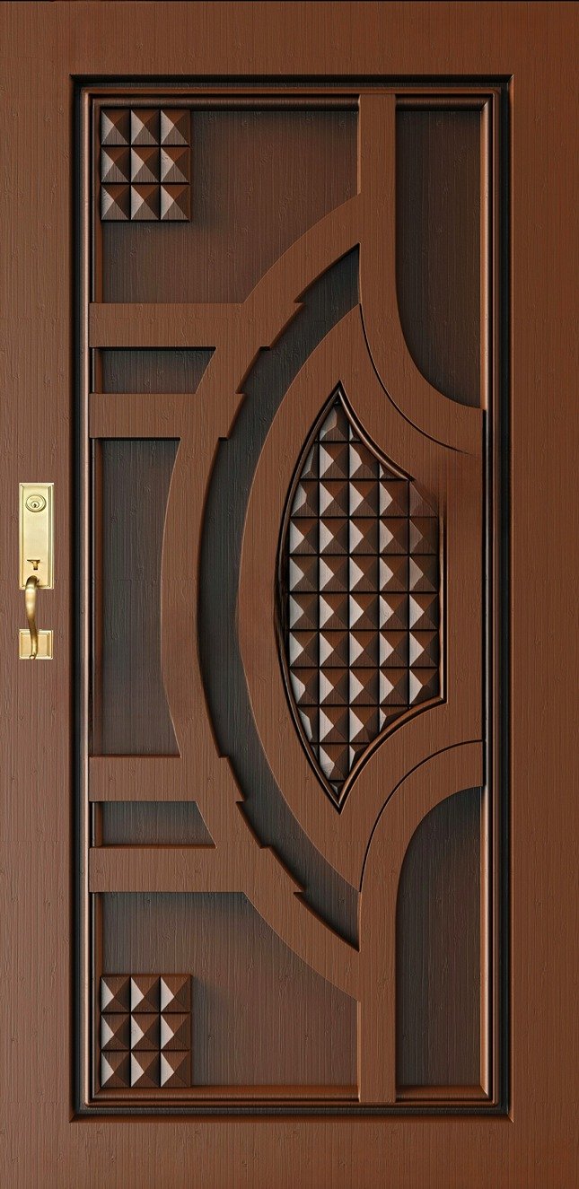 Doors - SKY-77 Modern Geometric Pyramid Relief Carved Door 3D Model